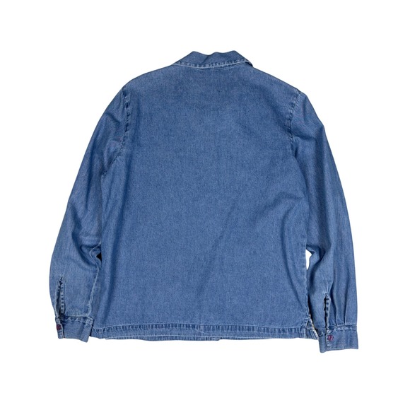 Cottagecore Denim Christmas Snowman Embroidered Shirt Women's S Blue Winter‎ 90s - Picture 2 of 6